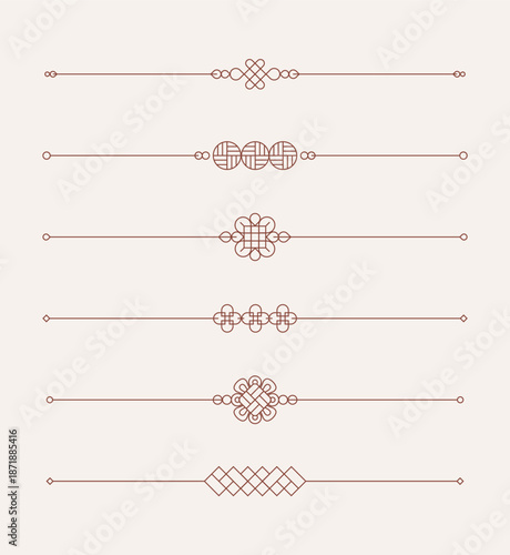 Korean traditional line set. East Asian traditional decorative line illustrations.