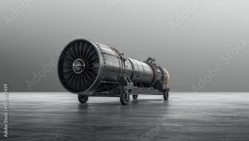 Jet Engine on Trolley with Industrial Background for Aviation Themes