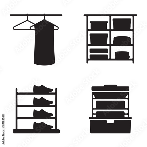 Closet organization wardrobe storage silhouette for home interior design