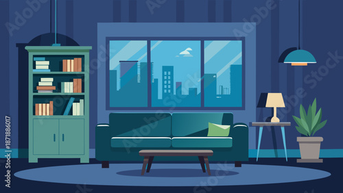 Modern living room with city view Vector