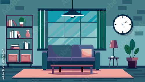 Modern living room with blue sofa Vector
