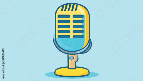 Vintage Microphone Illustration - Classic Audio Recording Device in Yellow and Blue.