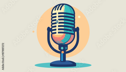 Retro Microphone Illustration - Vintage Audio Equipment for Broadcasting and Recording.