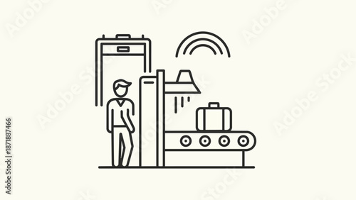 Airport Security Checkpoint with Scanner and Traveler.