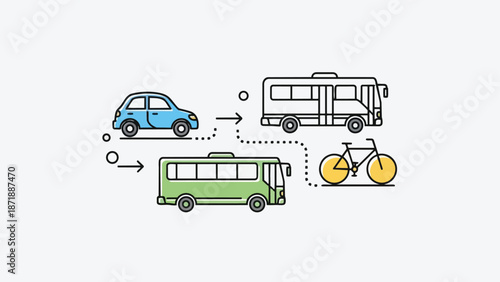 Illustration of different modes of transportation and their connections.