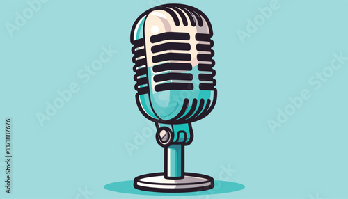 Vintage Microphone Illustration - Classic Audio Recording Equipment for Broadcasting.