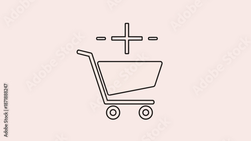 Shopping Cart with Plus Symbol Icon Outline.