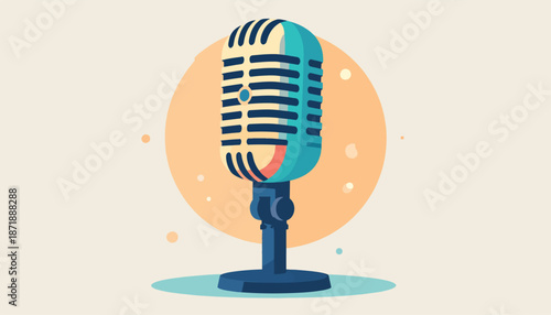 Vintage Microphone Illustration with Retro Design and Studio Stand.