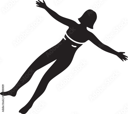 Person Relaxing and Floating Peacefully on Back on Water Surface Silhouettes isolated on white background