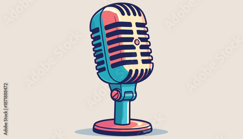 Vintage Microphone Illustration - Classic Audio Recording Equipment Design.