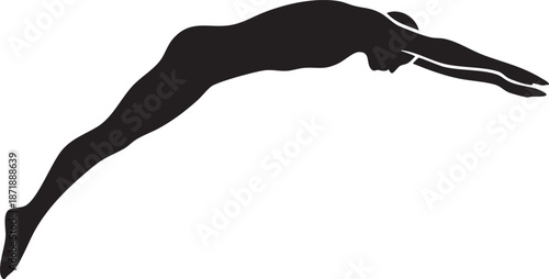 Swimmer in Mid Air Flight Streamline Dive off Starting Block Silhouettes isolated on white background