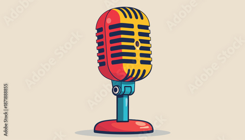 Vintage Microphone Illustration with Retro Design and Vibrant Colors.