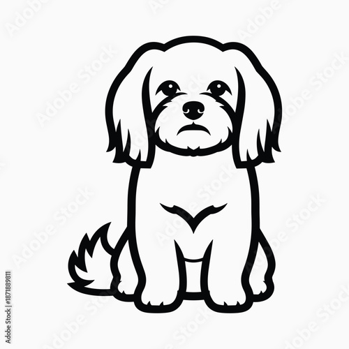 Small white dog sitting isolated on white background, Vector, illustration