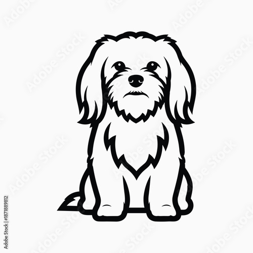 Small white dog sitting isolated on white background, Vector, illustration