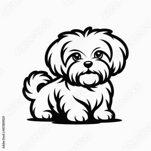 Small white dog sitting isolated on white background, Vector, illustration