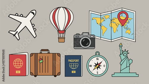 Collection of Travel Icons and Symbols for Adventure.