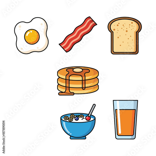Breakfast foods illustration isolated on white background, Vector, illustration