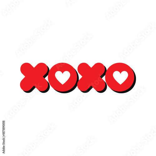 Red Heart Xoxo typography Poster, xoxo hugs and kissing brush lettering lipstick PNG design, xoxo art print, xoxo sticker for valentine, xoxo svg cut file, xoxo png, xoxo text vector.