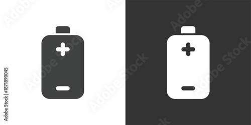 Battery with Positive and Negative Symbols icon. Solid glyph series icon