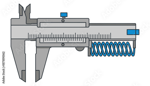 Vernier caliper measuring a spring with precise digital indicators on transparent background