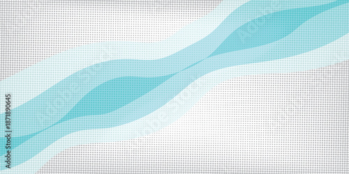 Flowing particle waves, abstract vector background, smooth flowing curved wave arrangement. Futuristic 3D mesh of dots.