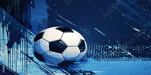 A 3d illustration of a round black and white leather soccer ball sphere isolated against a clear blue sky background for sports competition and leisure activity