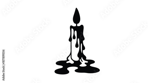 Black of a melting candle with dripping wax white white with illustration and graphic and icon and symbol Silhouette vector on whit Background