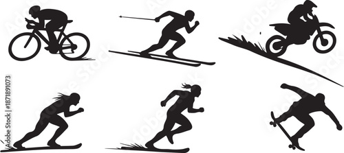 Silhouettes of athletes in various sports activities