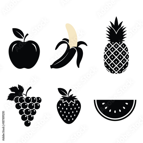 Fruit silhouettes isolated on white background, Vector, illustration