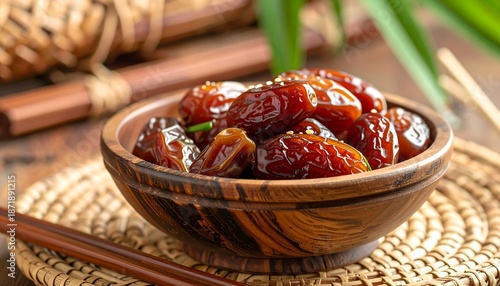 Delicious Dates in a Wooden Bowl - A Sweet and Healthy Treat.