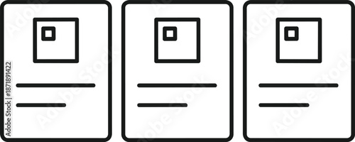Three identical cards with icons and lines representing content.