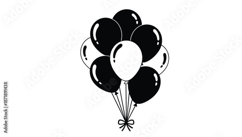 A bunch of black and white balloons tied together with a ribbon white with illustration and celebration Silhouette vector on whit Background