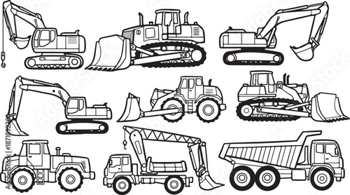 Construction vehicles and heavy machinery illustrations