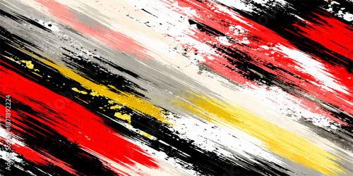 Abstract grunge background with colorful watercolor paint splashes and artistic ink brush stripes forming a textured rainbow pattern on a dirty vector wallpaper backdrop