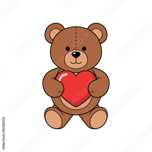 Cuddly teddy bear holding red heart illustration on white