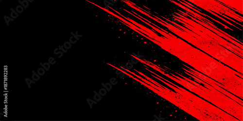 Abstract red and black grunge background design features a futuristic digital texture with motion lines and a glowing laser effect for a modern technology wallpaper illustration