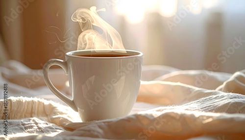 Morning Coffee - A Warm Cup on a Cozy Blanket.
