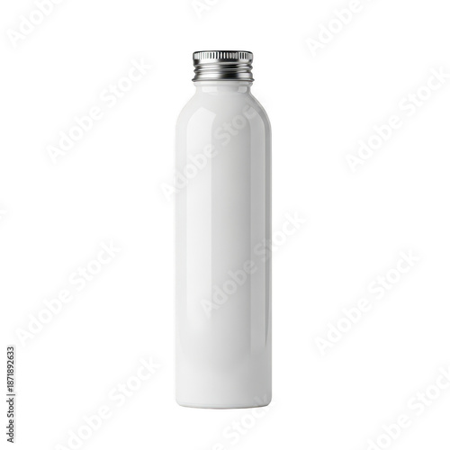 Empty white aluminum bottle isolated on transparent background