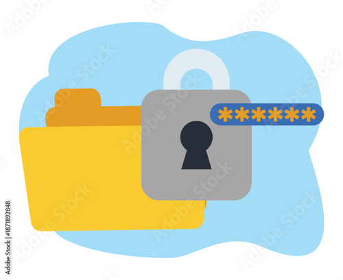 Illustration of a protected document. Unlock folder secure data file document with password. Secure folder illustration