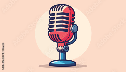 Retro Microphone Illustration - Vintage Audio Equipment for Recording and Broadcasting.