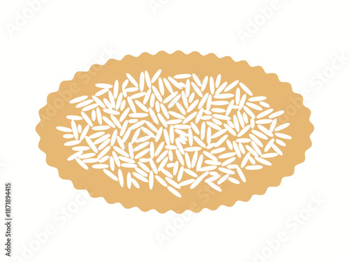 Vector illustration of uncooked rice grains on an oval platter, graphic resource for food and culinary themes