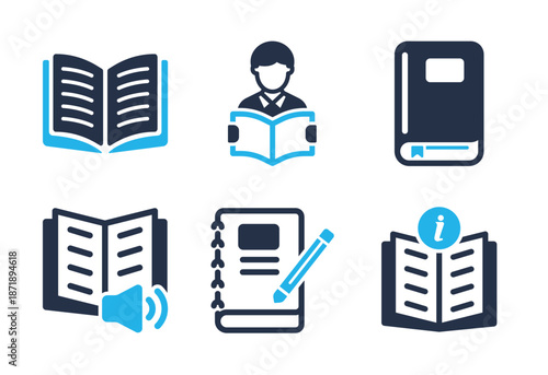 Learning and Book Reference icon set. Solid glyph series icons