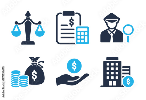 Banking and Legal Compliance icon set. Solid glyph series icons