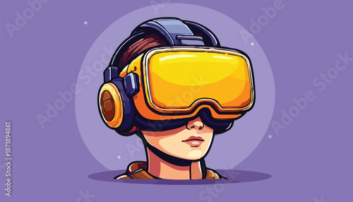 Person Wearing Virtual Reality Headset Immersed in Digital World.