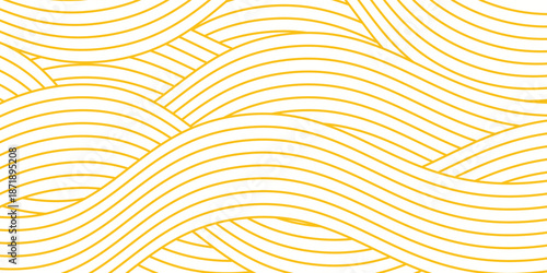 Yellow instant noodle, pasta and spaghetti texture with geometric wavy lines. Ramen, pasta vector pattern. Background abstract food illustration