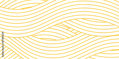 Yellow instant noodle, pasta and spaghetti texture with geometric wavy lines. Ramen, pasta vector pattern. Background abstract food illustration