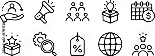 marketing black line icons set vector illustration collection design art 