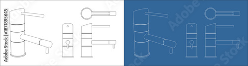 Modern Bathroom Basin Mixer Tap Technical Drawing Blueprint