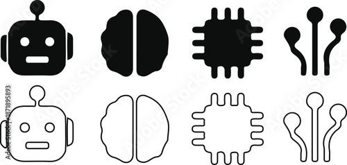 ai  artificial intelligence black black line icon set vector illustration collection design 
