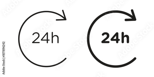 24 Hrs icons in a black filled and outlined style. Set of vector icons